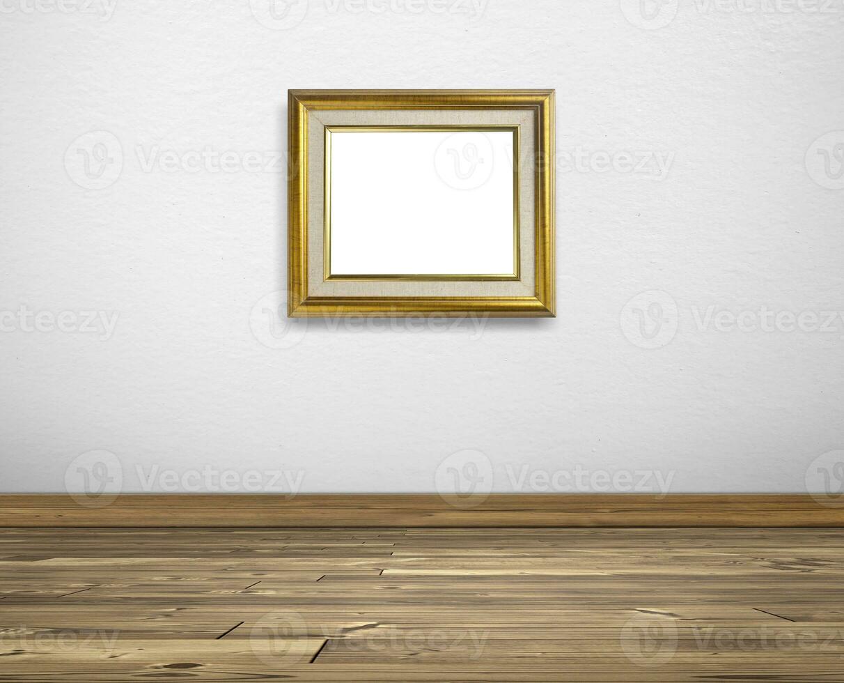 dourado cenário quadro, Armação em branco paredes e de madeira pavimentos foto