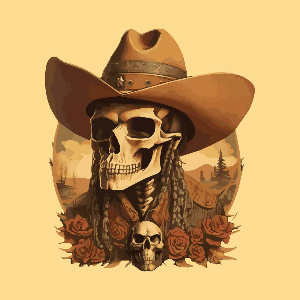 ocidental mão desenhado vintage rodeio temático gráfico vaqueiro chapéu e gado crânio ilustração selvagem oeste. foto