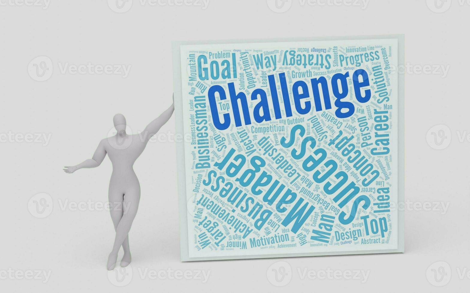 3d render do homem de negocios inclinado em uma palavra relacionado para a palavra desafio ilustração. foto