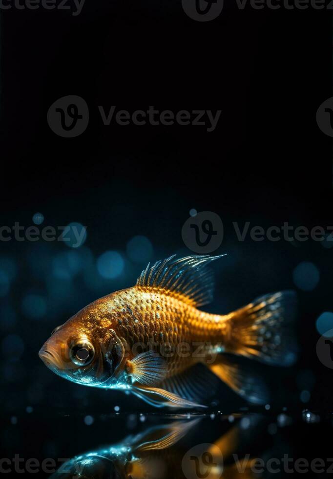 lindo dourado peixe dentro água. oceano ou mar habitante, marinho vida. embaixo da agua criatura. cópia de espaço para texto. generativo ai. foto