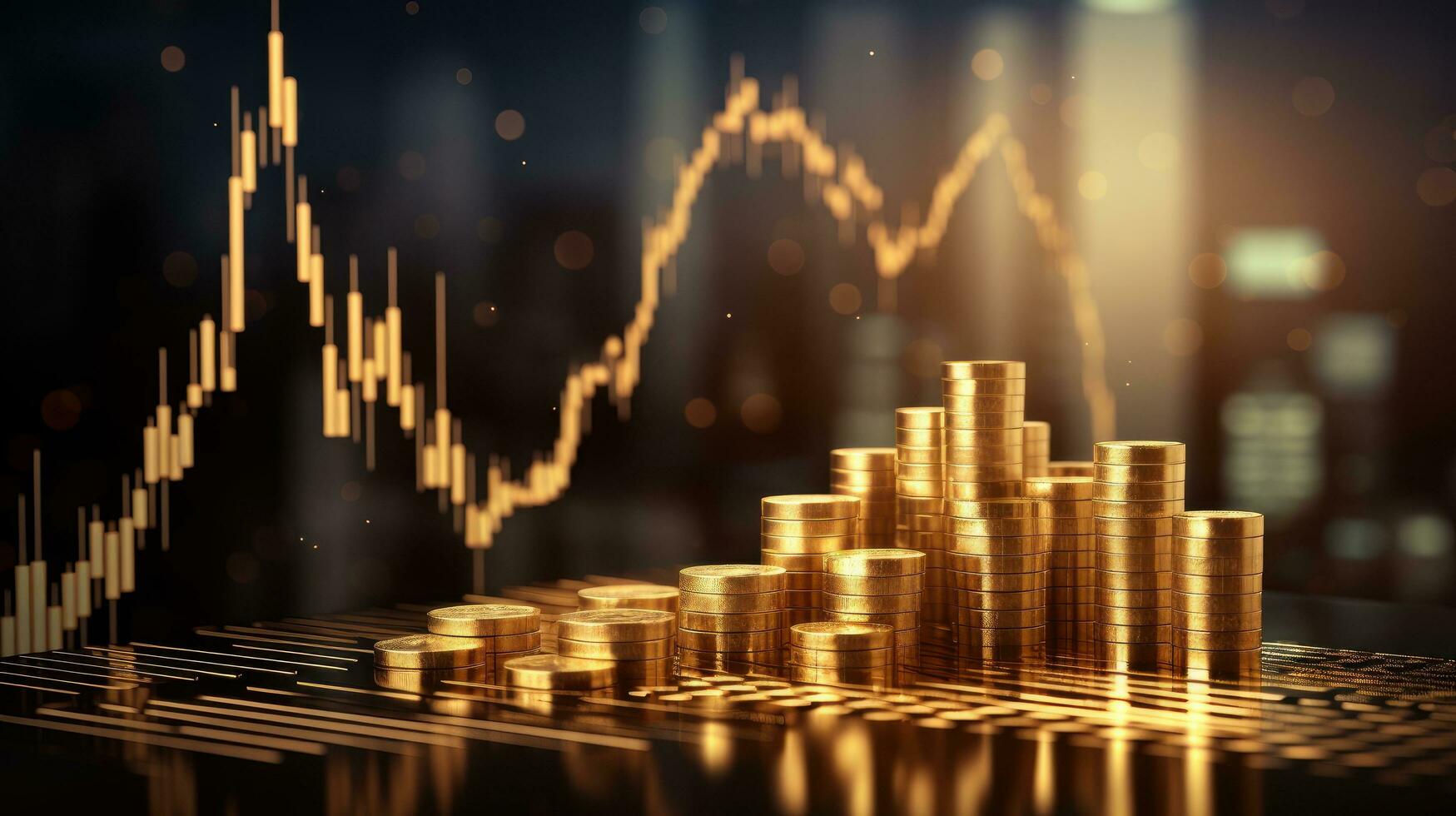 ouro Barra com ações gráfico representando financeiro investimento, ouro estoque mercado fortuna, dinheiro comércio intercâmbio. generativo ai foto