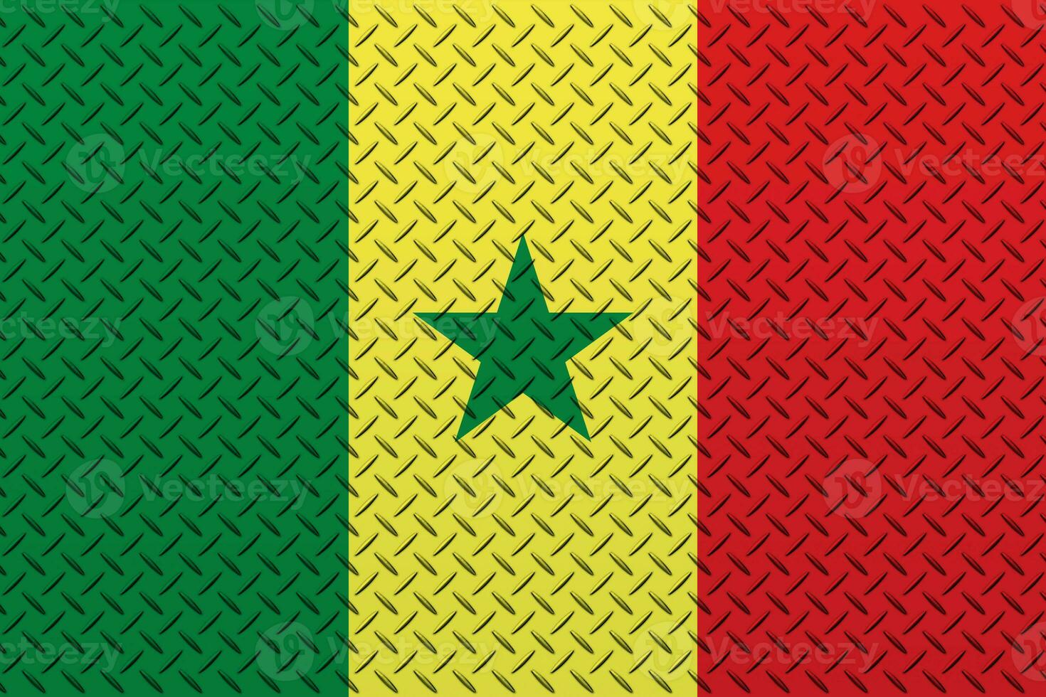 3d bandeira do Senegal em uma metal parede fundo. foto