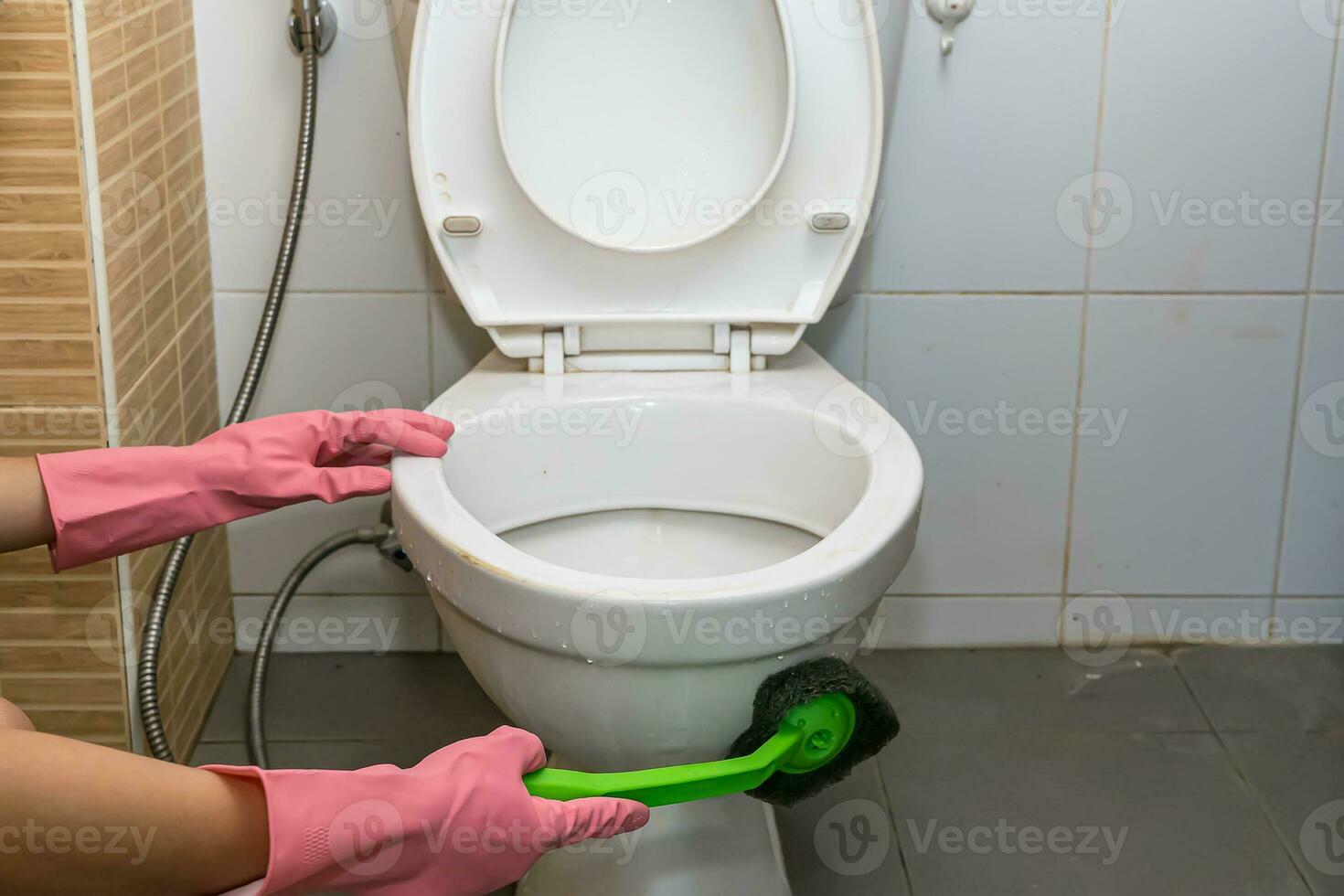 mulher limpeza banheiro foto