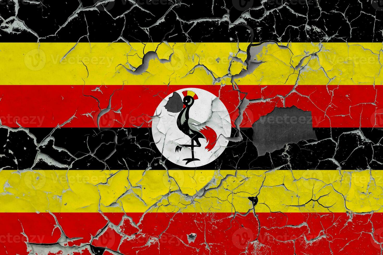 3d bandeira do Uganda em a velho pedra parede fundo. foto