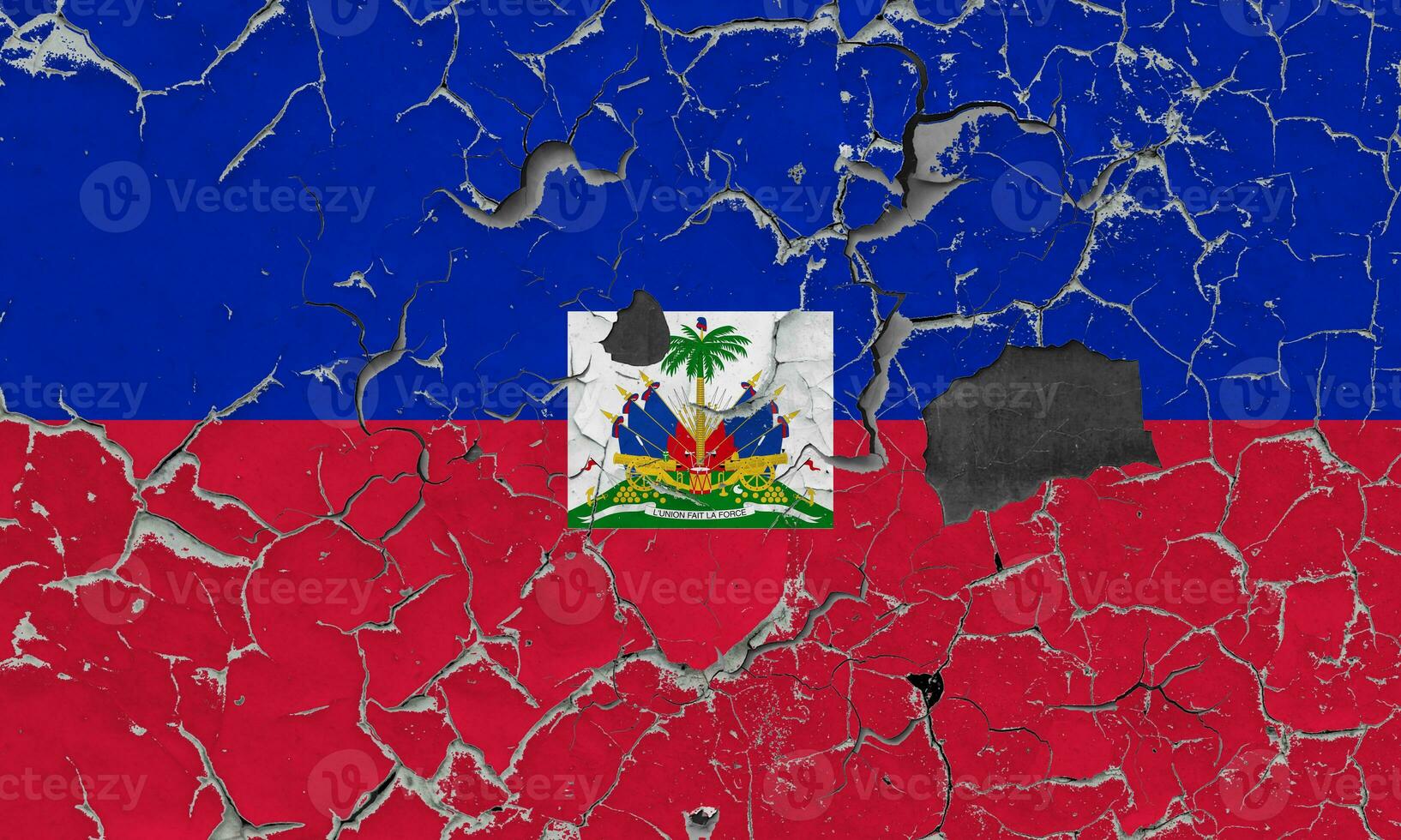 3d bandeira do Haiti em a velho pedra parede fundo. foto