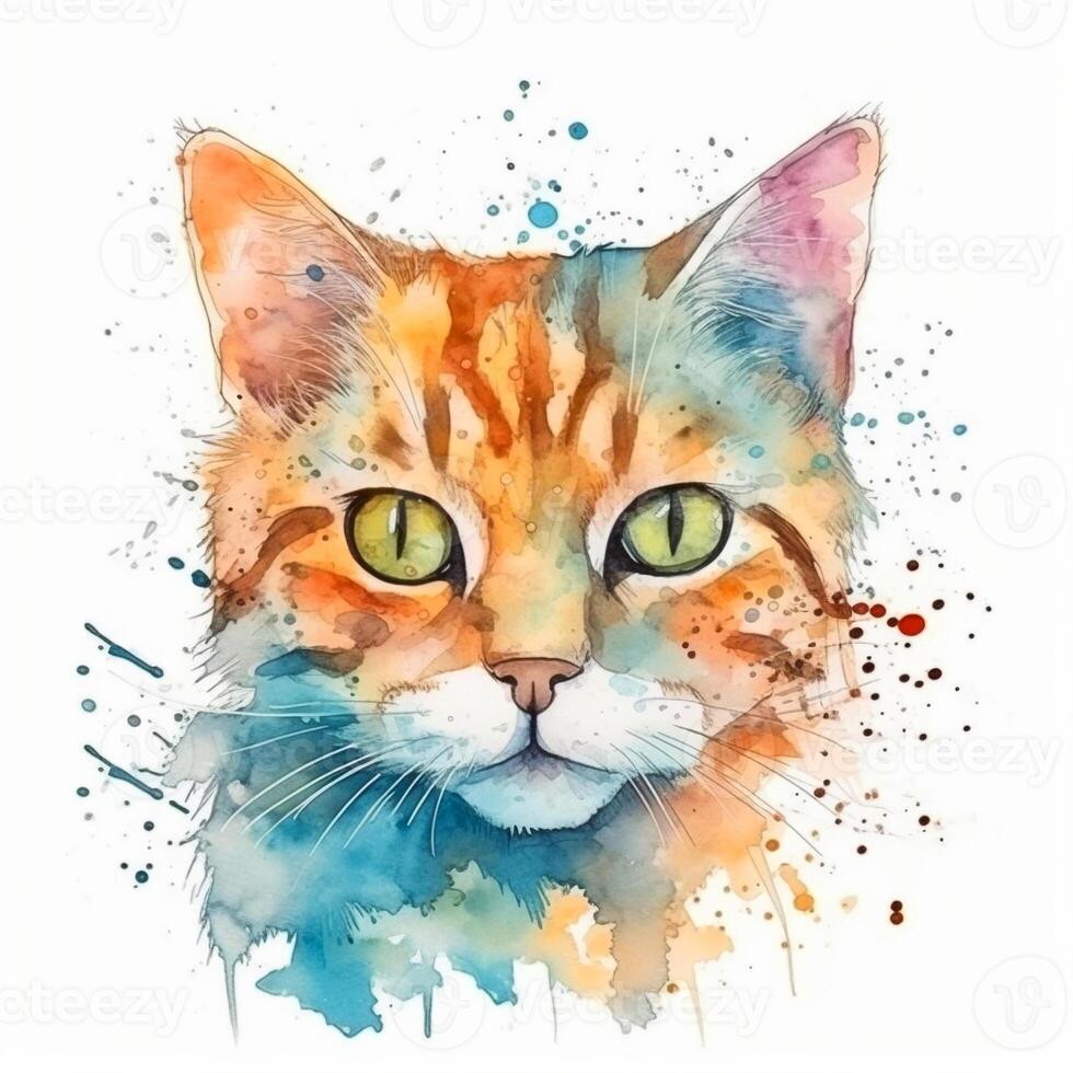 aguarela retrato do uma gato. esboço estilo ilustração. para criando cartazes, adesivos, cartões postais, impressões, sublimações. ai gerado foto