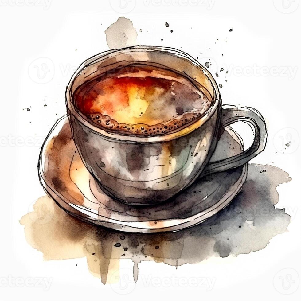 aguarela copo do café. esboço estilo ilustração, mão empate, doodle. ícone, logotipo, imprimir, sublimação, clipart. ai gerado foto