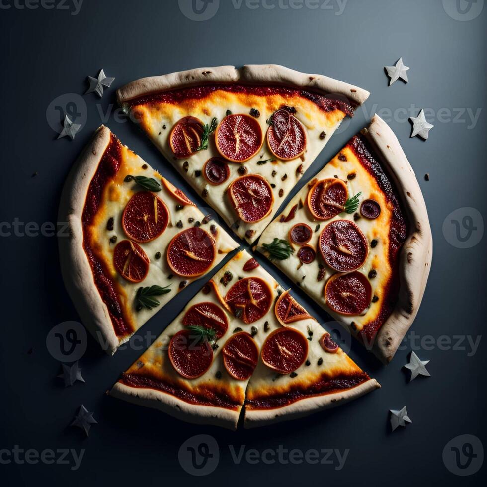 pizza em Preto fundo ai gerado, Comida publicidade imagem foto