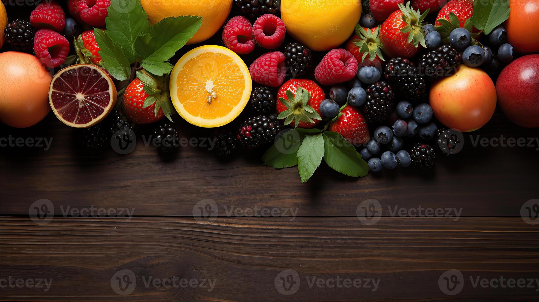 legal verão frutas em uma madeira bandeira fundo. cópia de espaço. criada com generativo ai foto