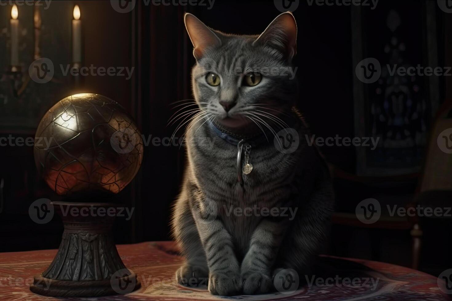 uma fortuna caixa gato com uma Magia cristal bola. generativo ai foto