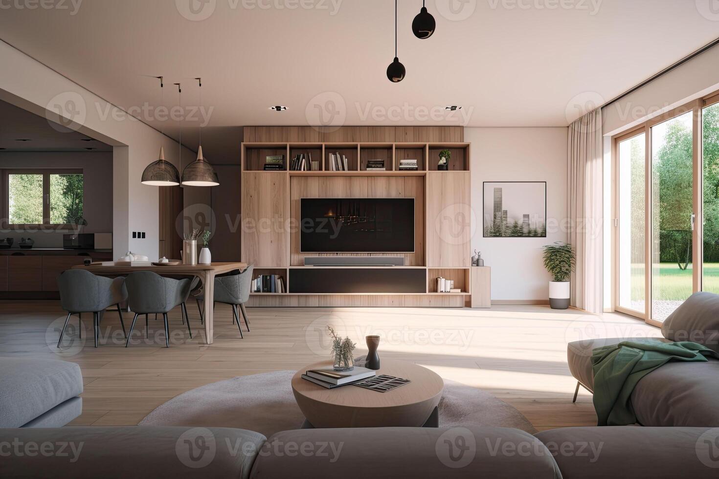 interior Projeto para uma totalmente automatizado casa com robô assistente. generativo ai ilustração foto