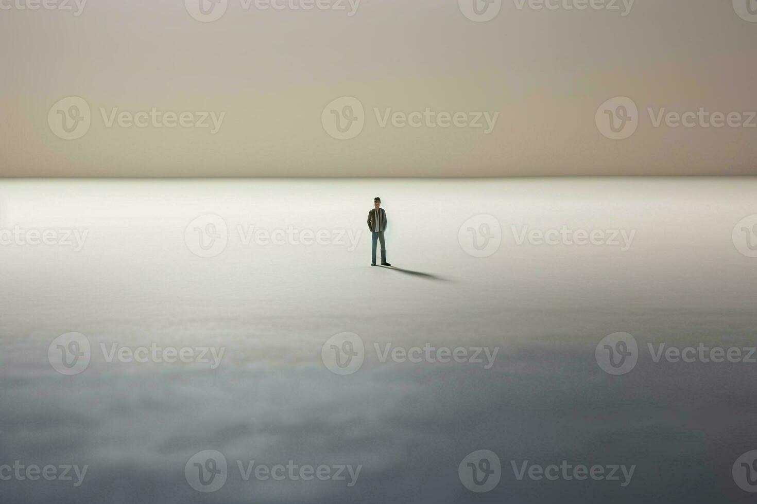 solitário homem carrinhos dentro meio do esvaziar espaço. psicológico conceito do solidão, vazio, tristeza, desamparo criada com generativo ai tecnologia foto