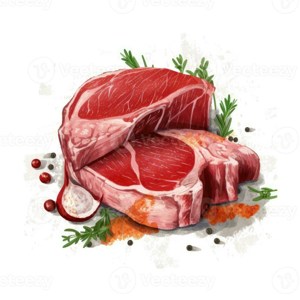 carne filé. cru carne para culinária. fresco legumes e especiarias. aguarela ilustração criada com generativo ai tecnologia foto