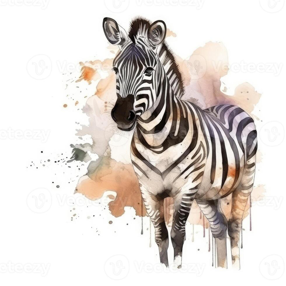 zebra dentro aguarela estilo. selvagem africano animal a partir de a savana ou jardim zoológico criada com generativo ai tecnologia foto