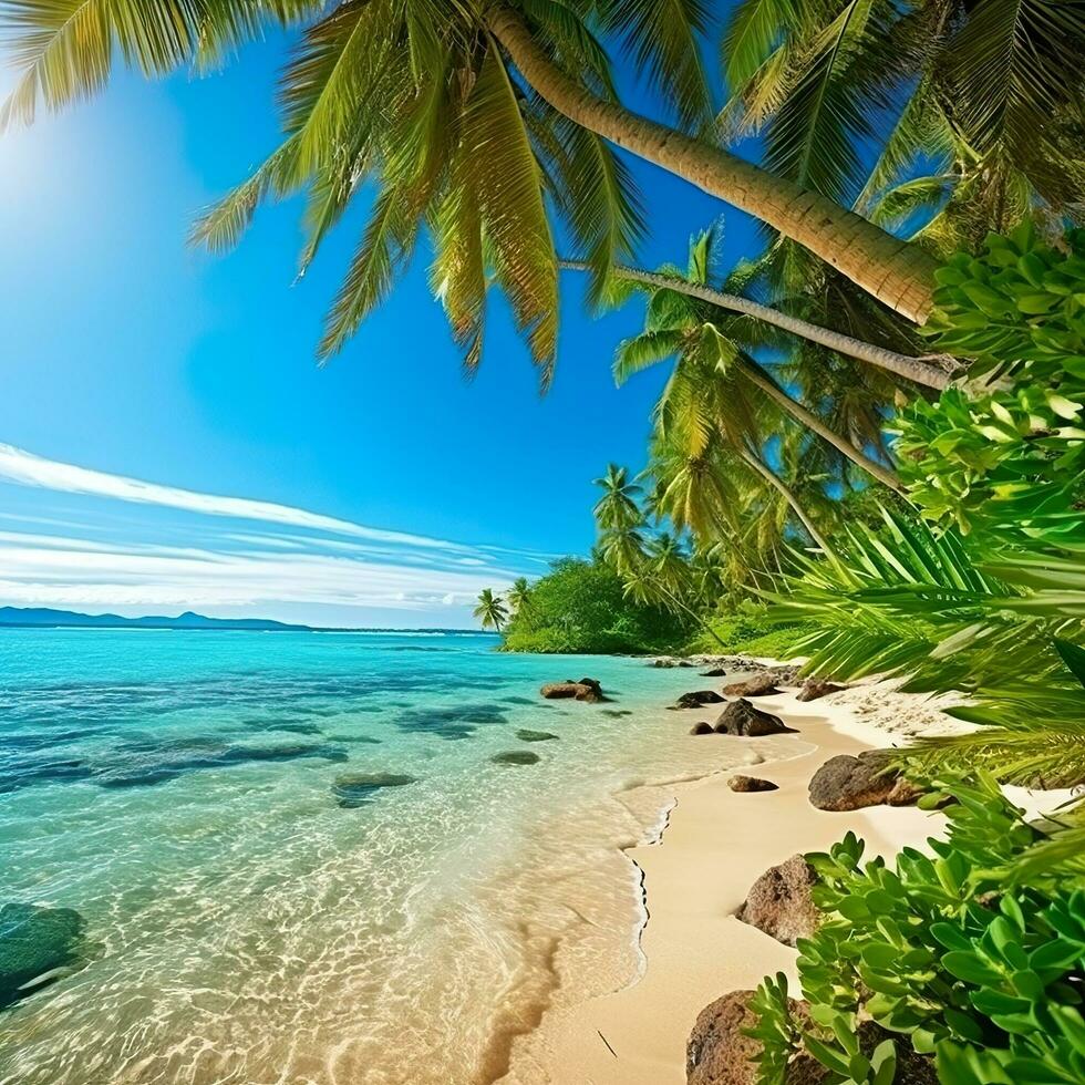 lindo de praia com Palmeiras e turquesa mar dentro Jamaica ilha ai gerado foto