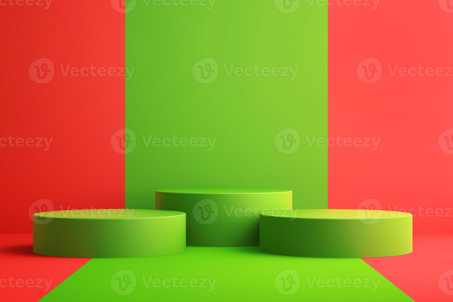 Fundo 3D para mock up pódio para apresentação do produto, fundo vermelho e verde, renderização 3D foto