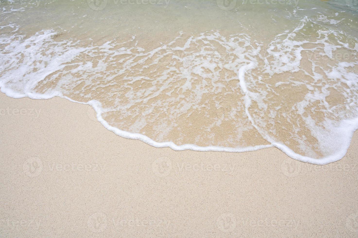 o canto superior da praia tem um mar de água chegando à costa foto