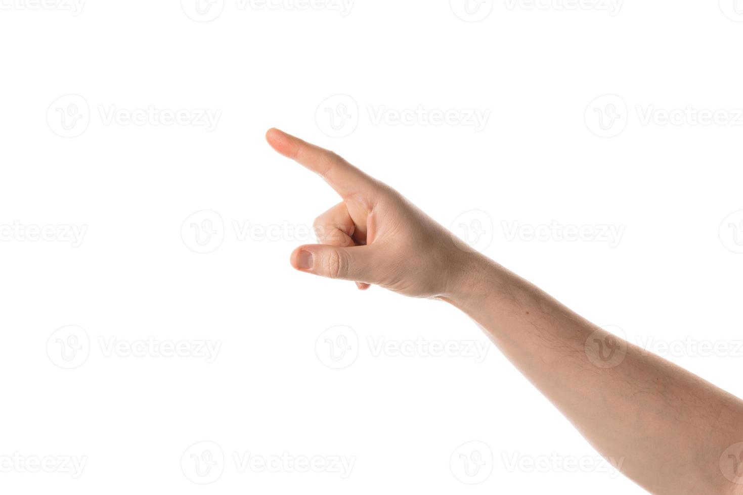 homem mantenha os dedos cruzados, gesto com a mão. isolado no fundo branco. foto