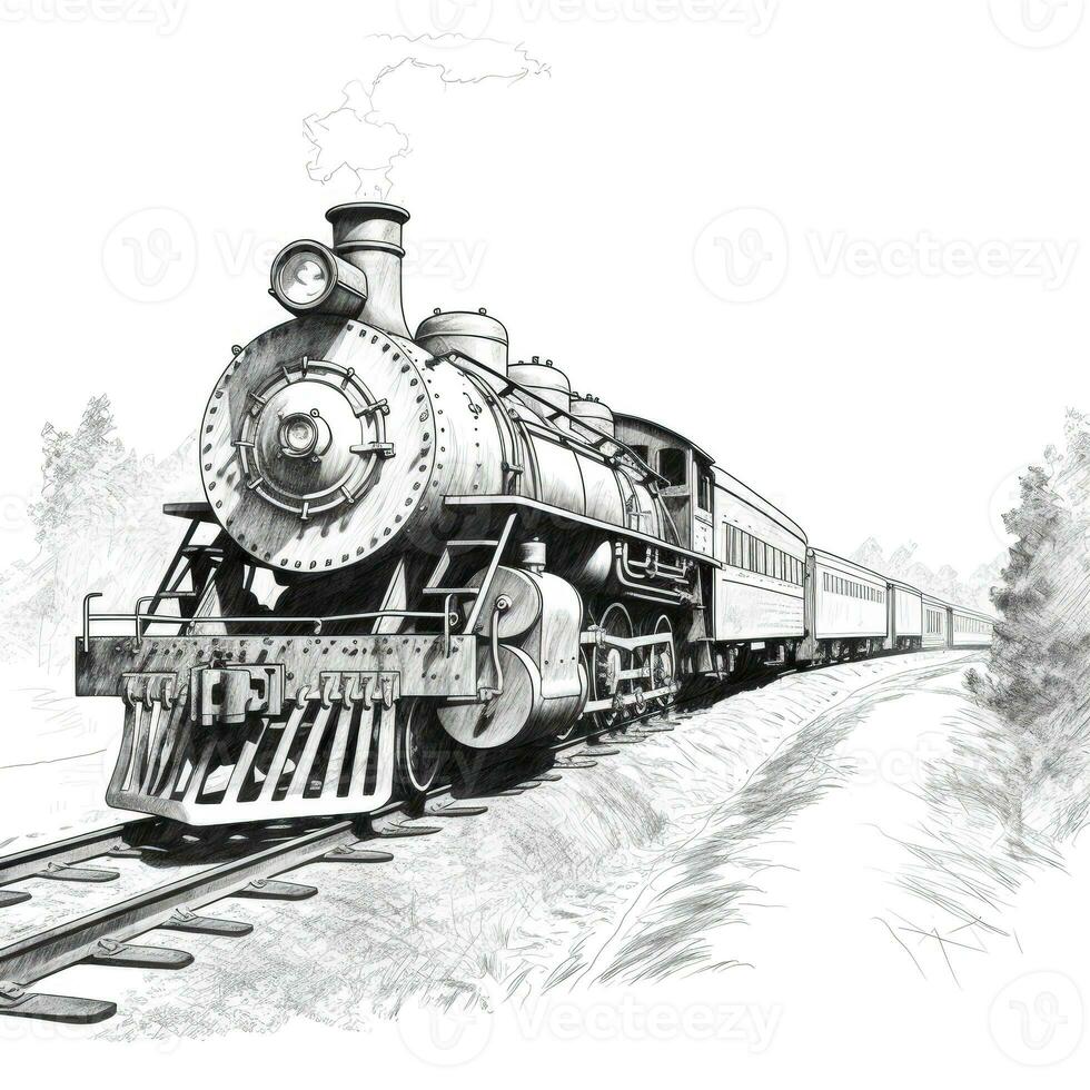 vapor vintage trem chugging ao longo ai gerado foto
