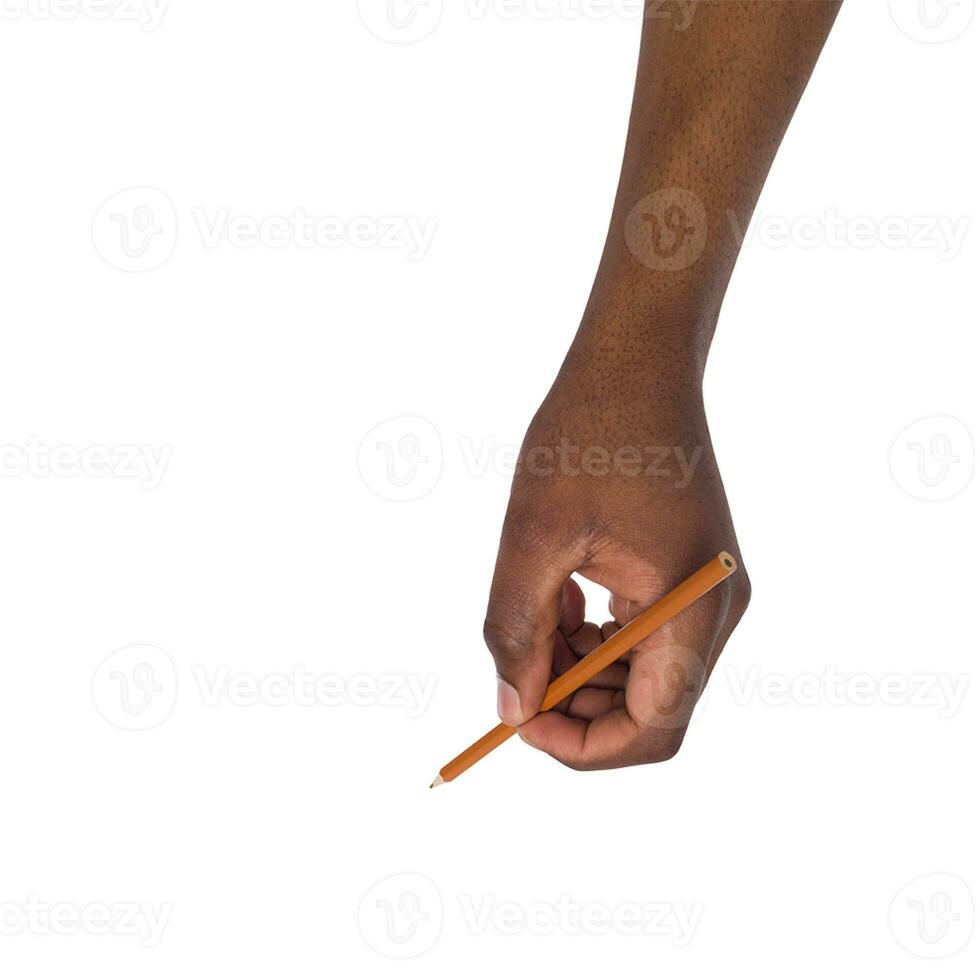 homem segurando caneta em branco fundo fechar-se do mão em forma para Educação conceito. foto