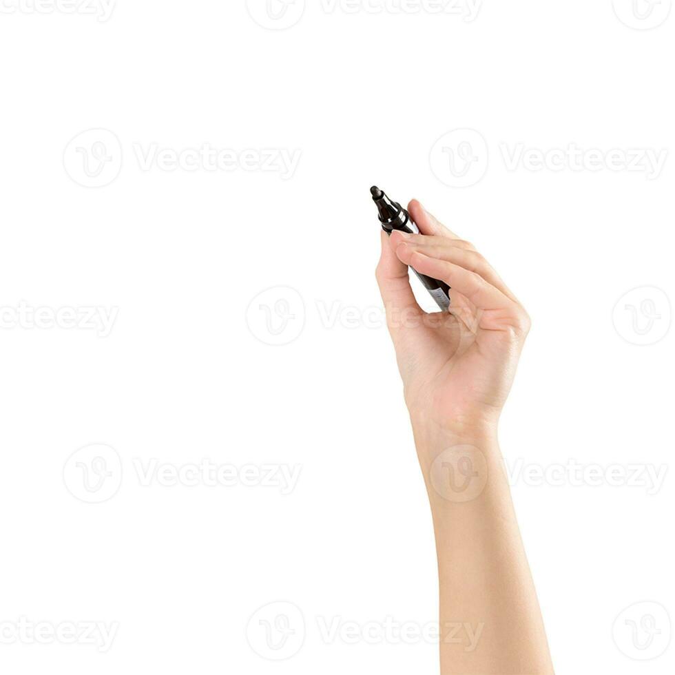 homem segurando caneta em branco fundo fechar-se do mão em forma para Educação conceito. foto