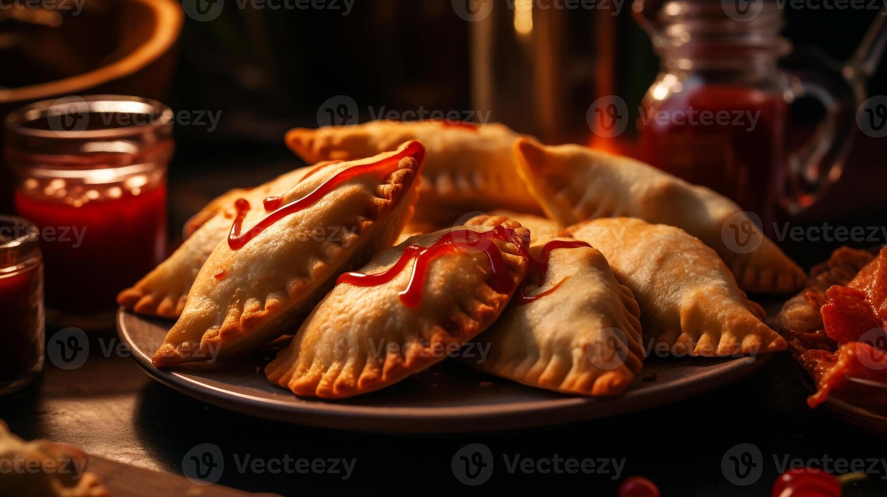 frango empanadas com uma lado do ketchup, gerado por IA foto