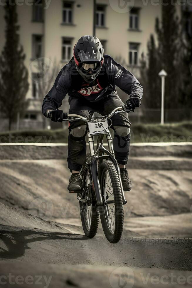 montain bicicleta corrida , generativo ai foto