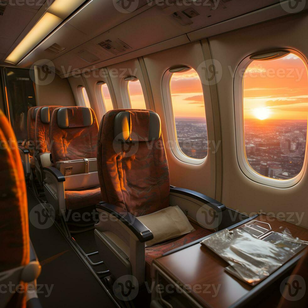 avião quarto visualizar, a Visão a partir de a avião janela , generativo ai foto