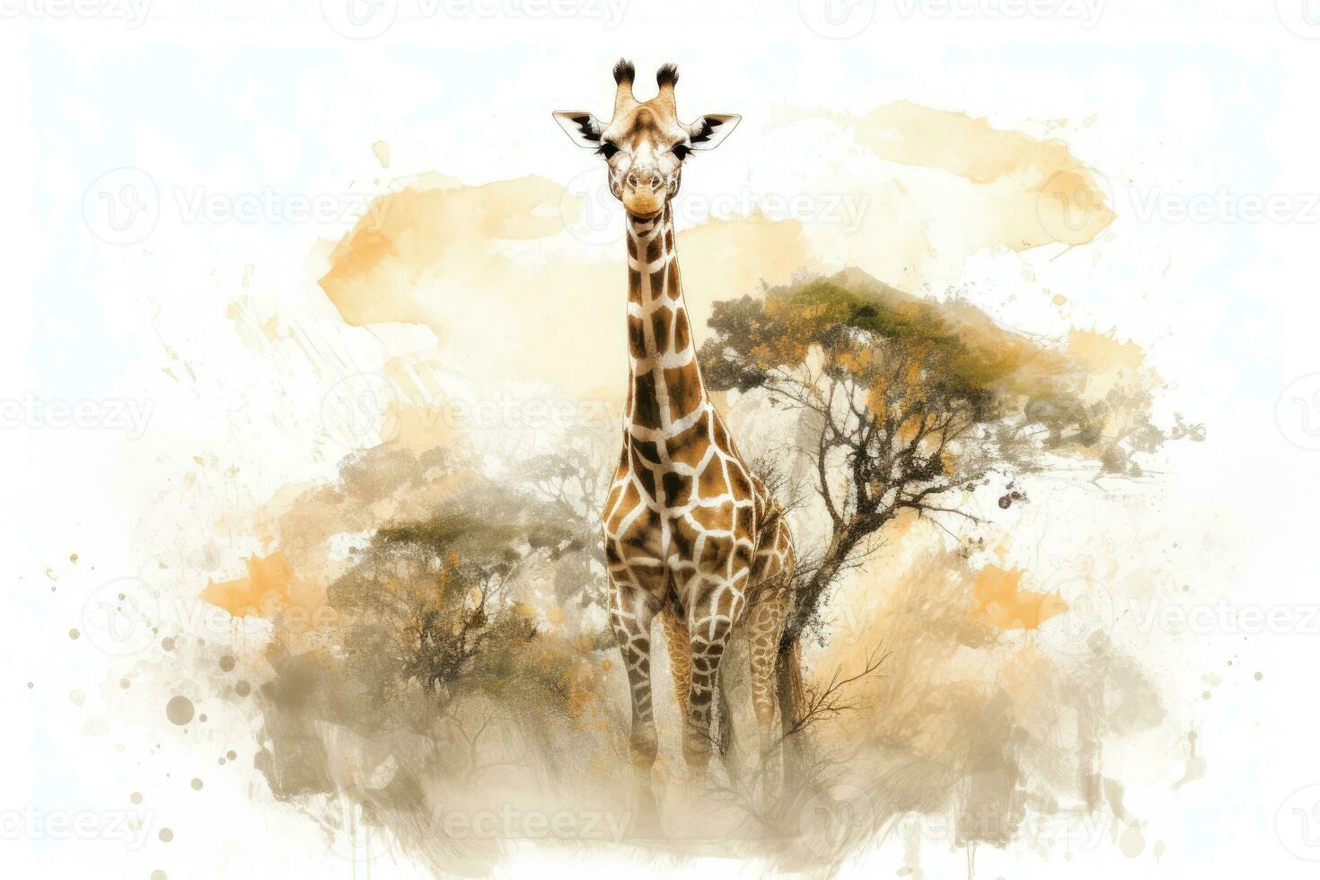 aguarela pintura do uma girafa em uma branco fundo. foto
