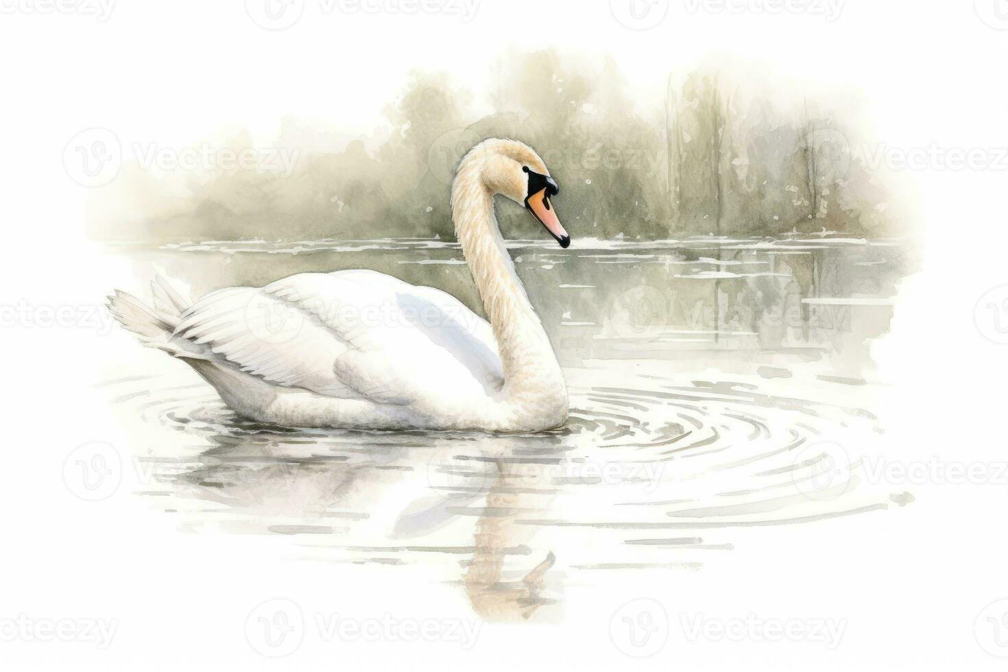 aguarela pintura do uma cisne em uma branco fundo. foto