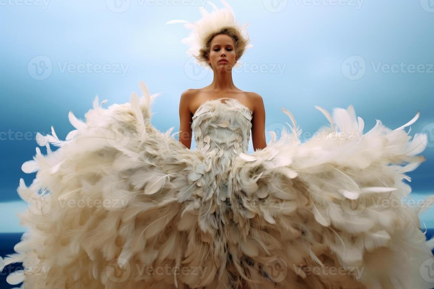 uma mulher vestindo a elegante vestir fez do penas criada com generativo ai tecnologia. foto