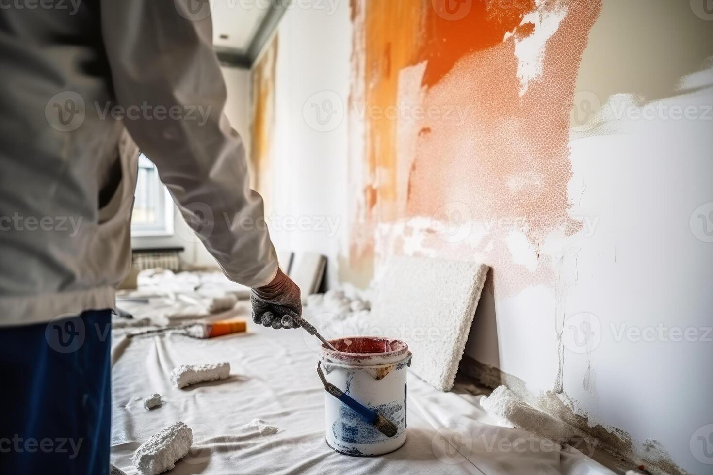 pintura trabalhos durante uma casa renovação criada com generativo ai tecnologia. foto