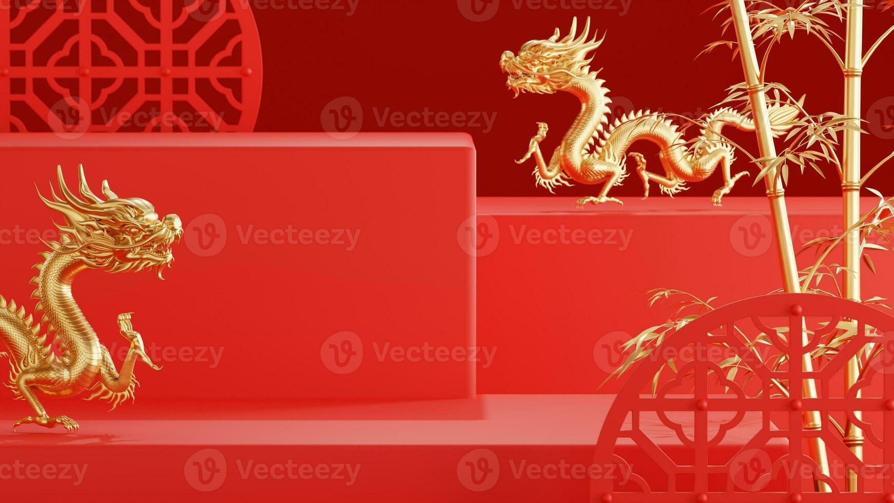 3d Renderização ilustração do pódio volta etapa pódio e papel arte chinês Novo ano, chinês festivais, meio outono festival , vermelho e ouro ,flor e ásia elementos em fundo. foto
