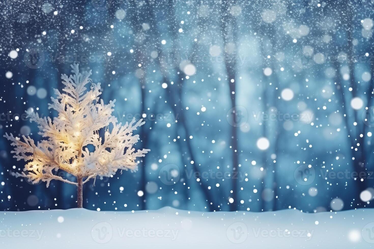 Natal inverno fundo com neve borrado bokeh alegre feliz Novo ano cumprimento cartão com cópia de espaço ai gerado foto