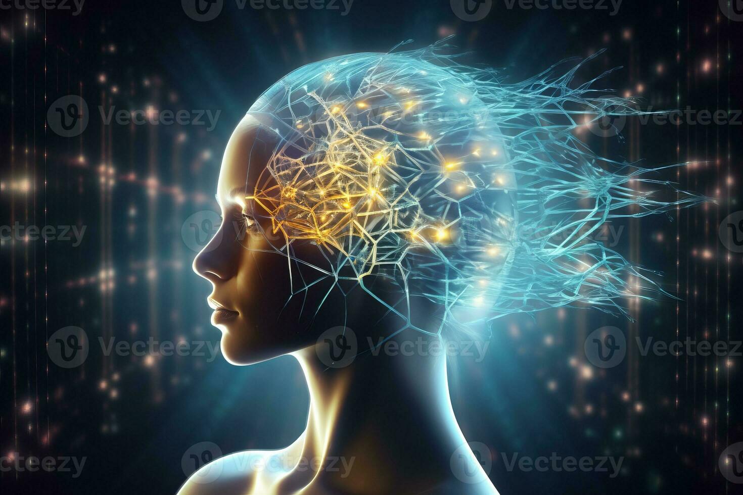 desbloqueio a mistérios do a mente explorando a conexão entre meditação, esoterismo, e a brilhando neurônios do a cérebro, ai gerado foto