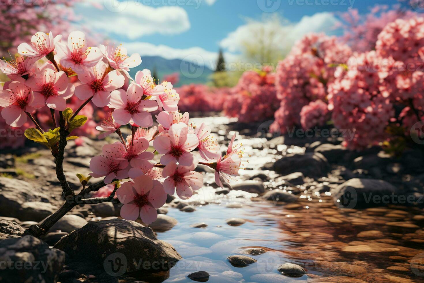 uma florescendo paraíso revela Está esplendor dentro a Primavera panorama ai gerado foto