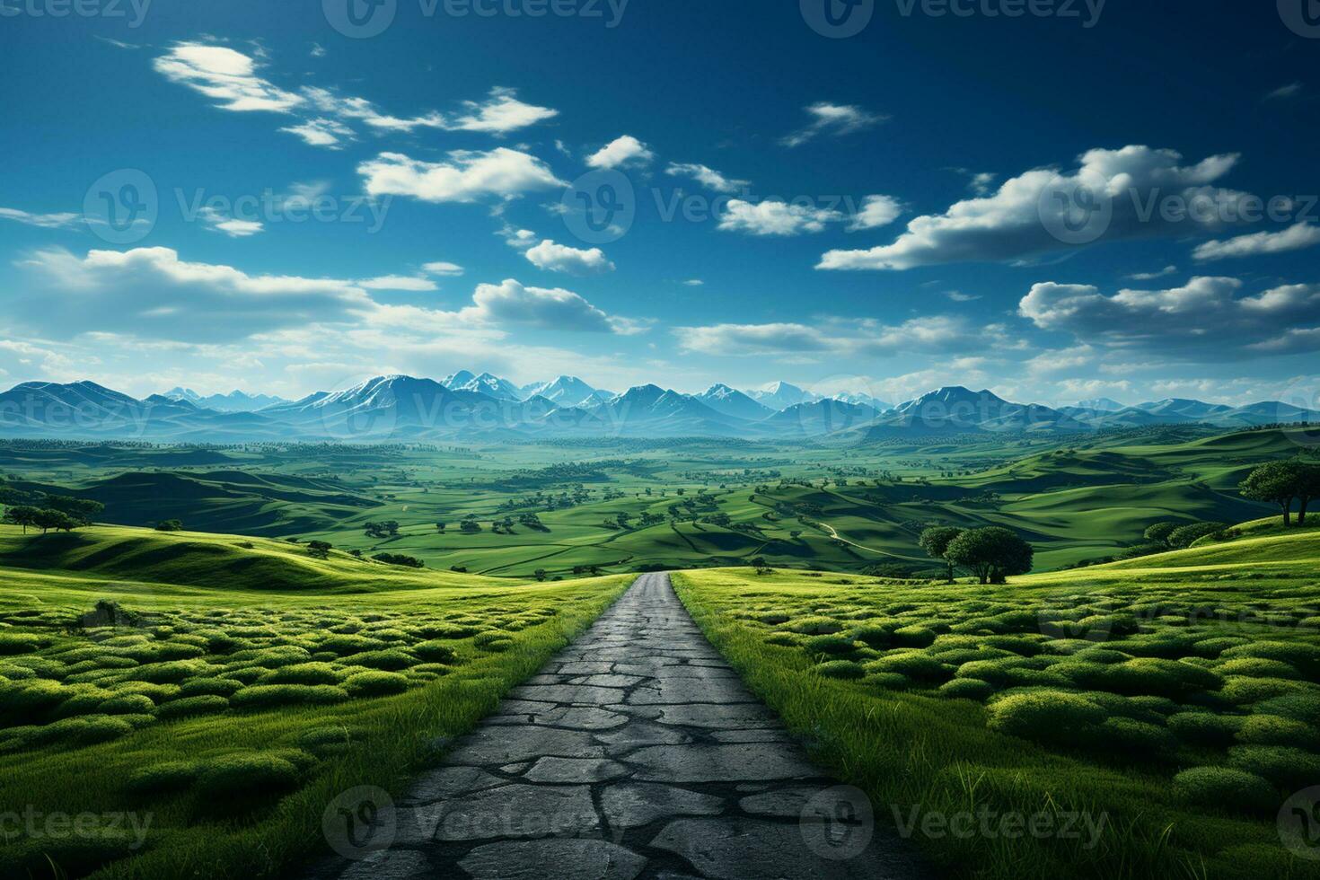 a peso do decisões, garfo dentro estrada, grama, azul céu, expansivo horizonte ai gerado foto