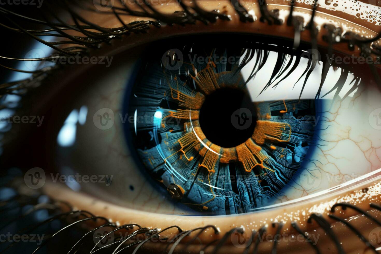 tecnológica entendimento, abstrato olho conceito incorpora alta tecnologia visão e inovação ai gerado foto