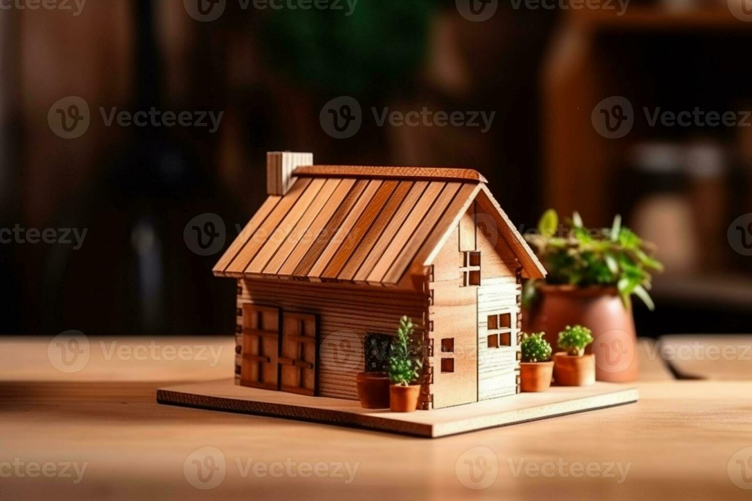 significando construção e ecologia, de madeira casa modelo em madeira pano de fundo ai gerado foto
