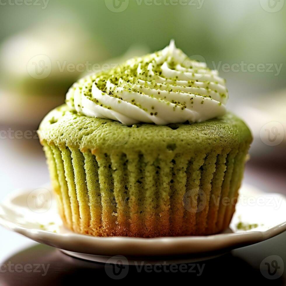 Bolinho matcha creme lanche chá tempo. ai gerado foto