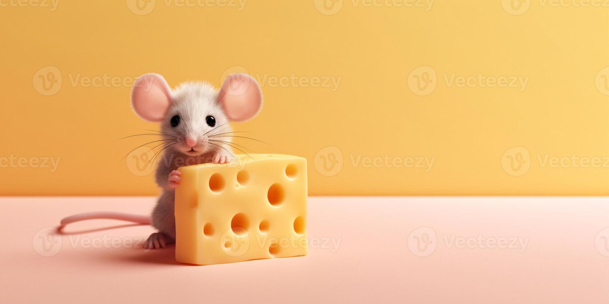 pequeno rato e queijo desenho animado animação, ai gerado foto