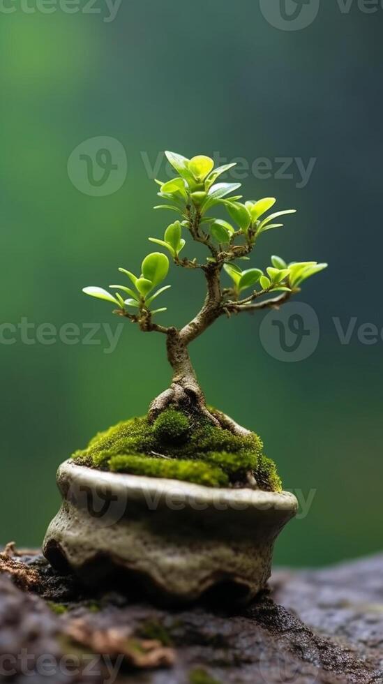 bonsai verde árvore papel de parede fundo. ai gerado foto