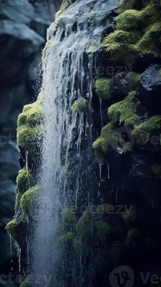 cascata em parede de pedra papel de parede fundo. ai gerado, foto