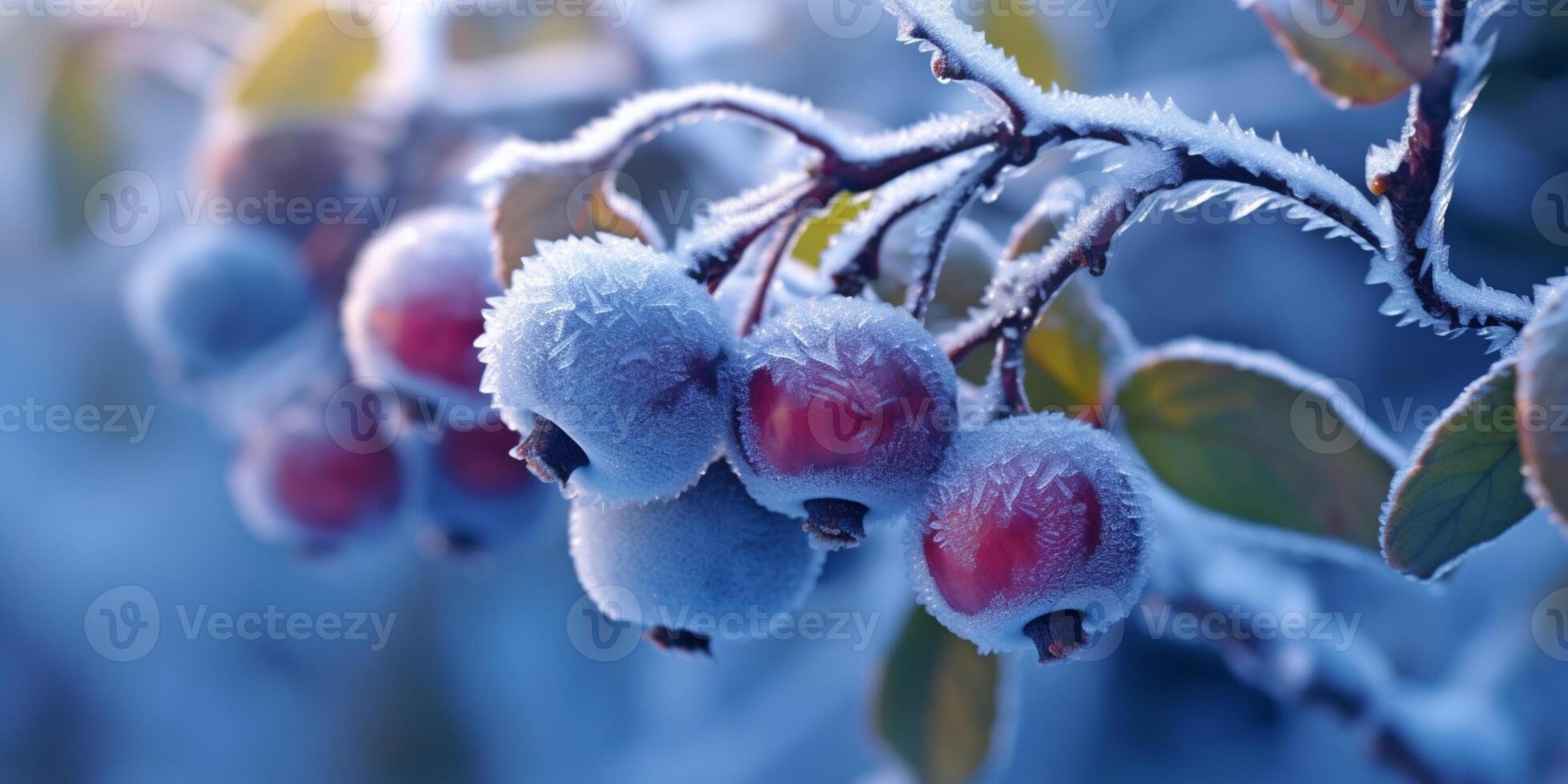 gelo tempestade árvores e baga fruta congelar dentro inverno, ai gerado foto