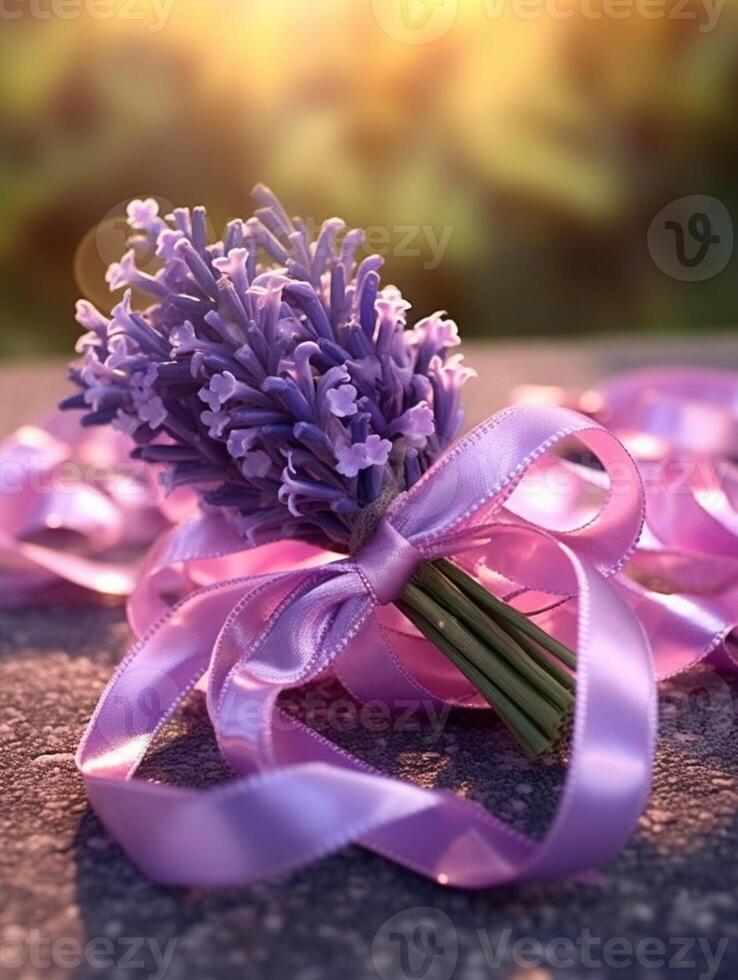 lavanda flor Casamento ramalhete borrado janela fundo. ai gerado foto