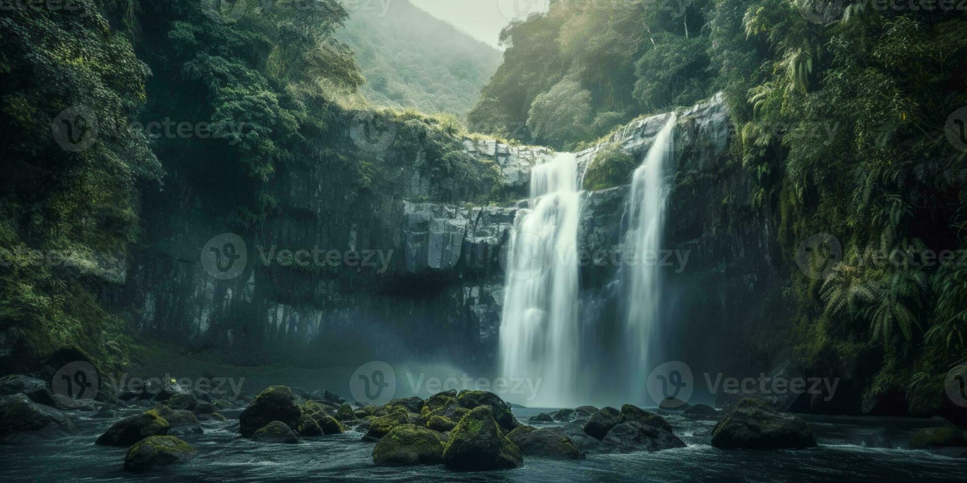 cascata e pedra cópia de espaço borrado fundo, ai gerado foto