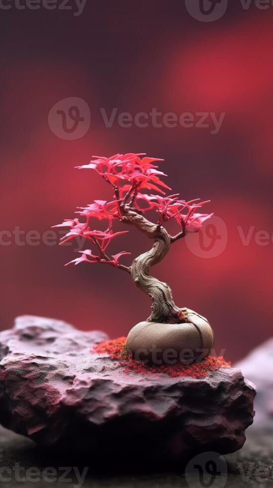 bonsai vermelho árvore papel de parede fundo. ai gerado foto