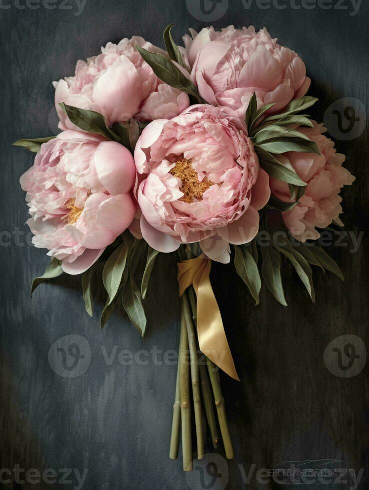 Rosa peônia Casamento ramalhete flor em borrado janela fundo. ai gerado foto