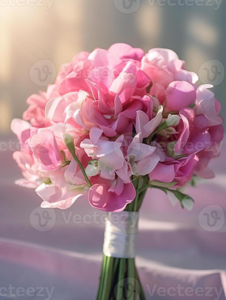 doce ervilha Casamento ramalhete flor em borrado janela fundo. ai gerado foto