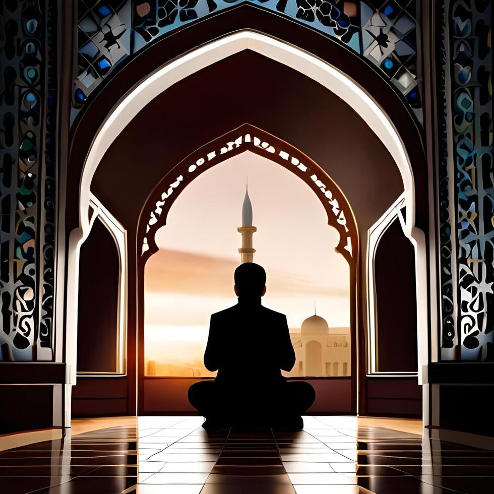 silhueta objeto dentro a mesquita, muçulmano pessoas Rezar com a atmosfera do uma mesquita dentro a meio leste, Boa para usar para negócios, blog, apresentação, religioso. de ai generativo imagem foto